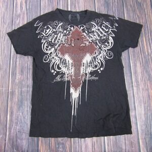 Carbon Black Shirt Mens XL Red Cross Graphic California Distressed Holes Tee